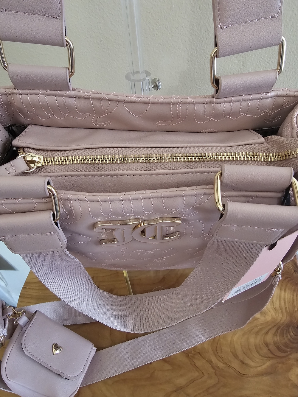 Juicy Couture Pink Quilted Tote Bag with Crossbody Strap - Picture 5 of 7